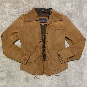 Y2K Vintage Castelli Leather Lace Up Jacket Womens S Brown Boho Western Cropped